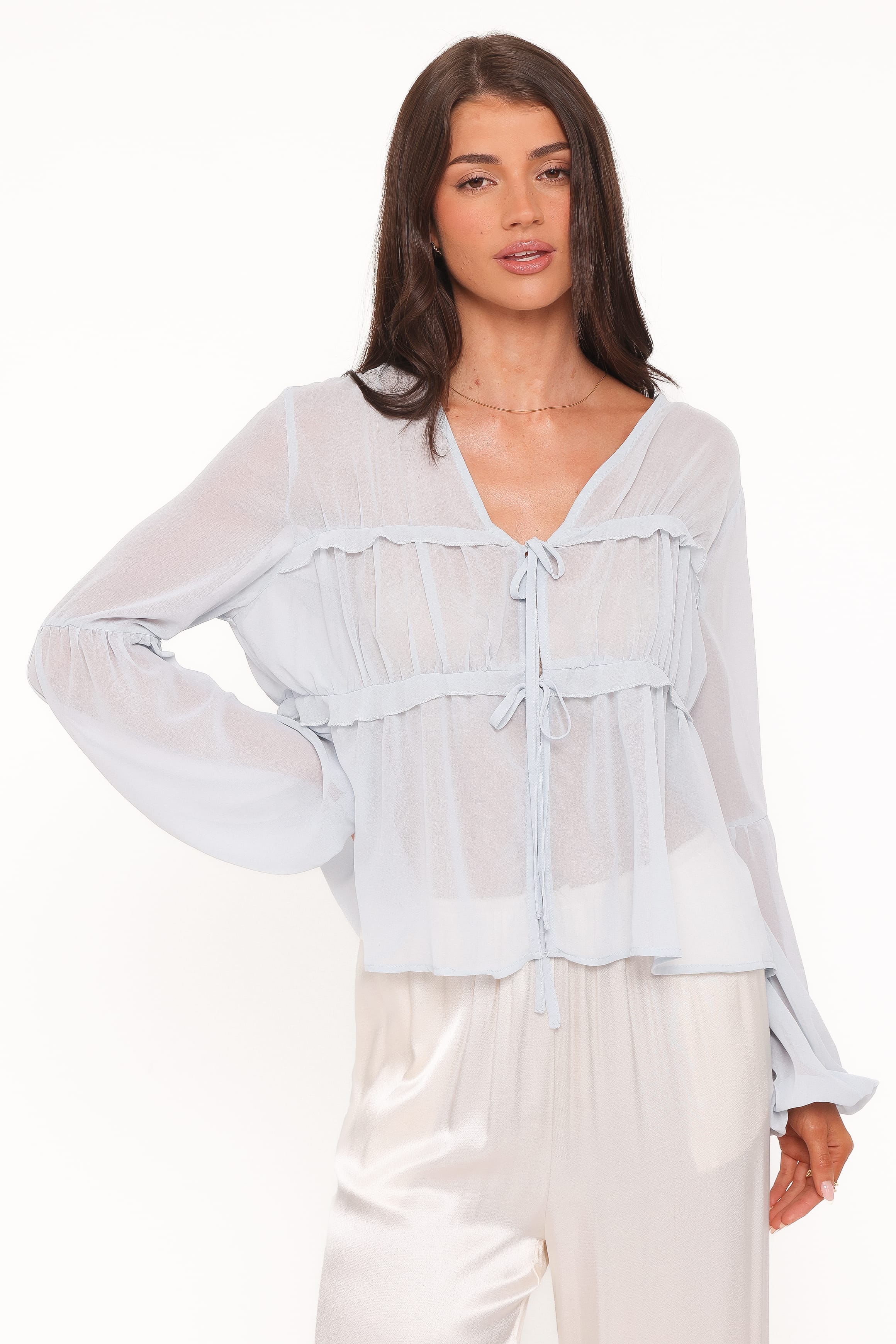 TOPS Chiaro Sheer Top - Light Blue
