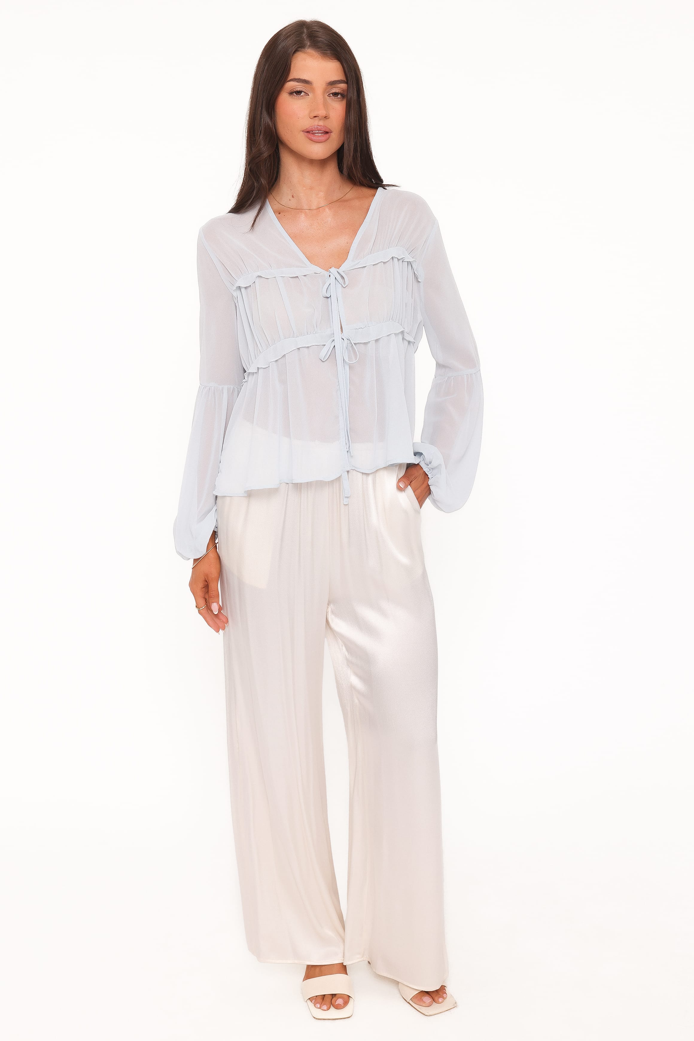 TOPS Chiaro Sheer Top - Light Blue