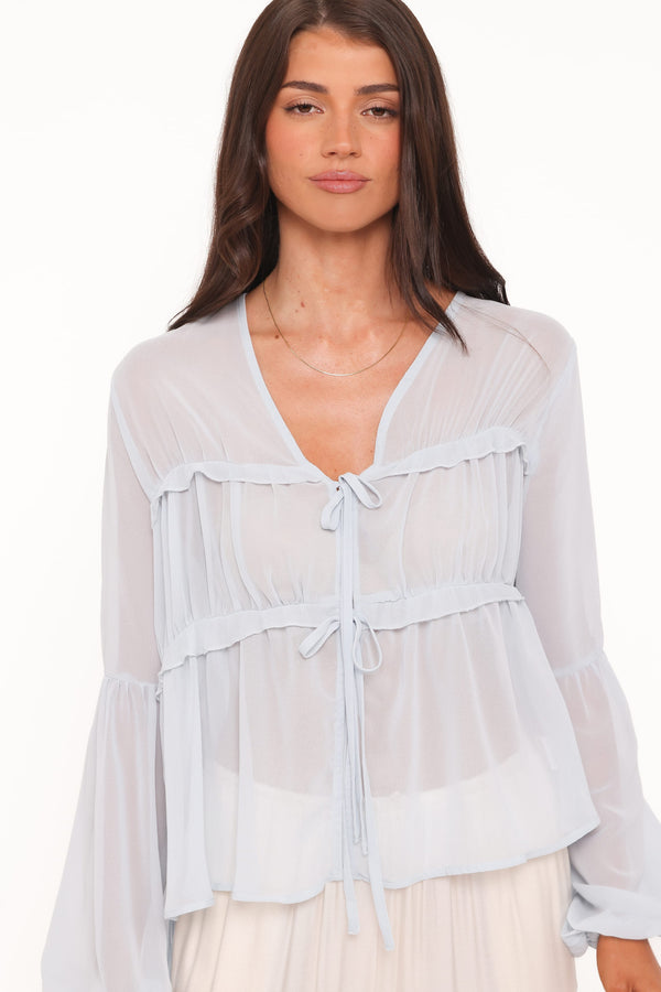 TOPS Chiaro Sheer Top - Light Blue