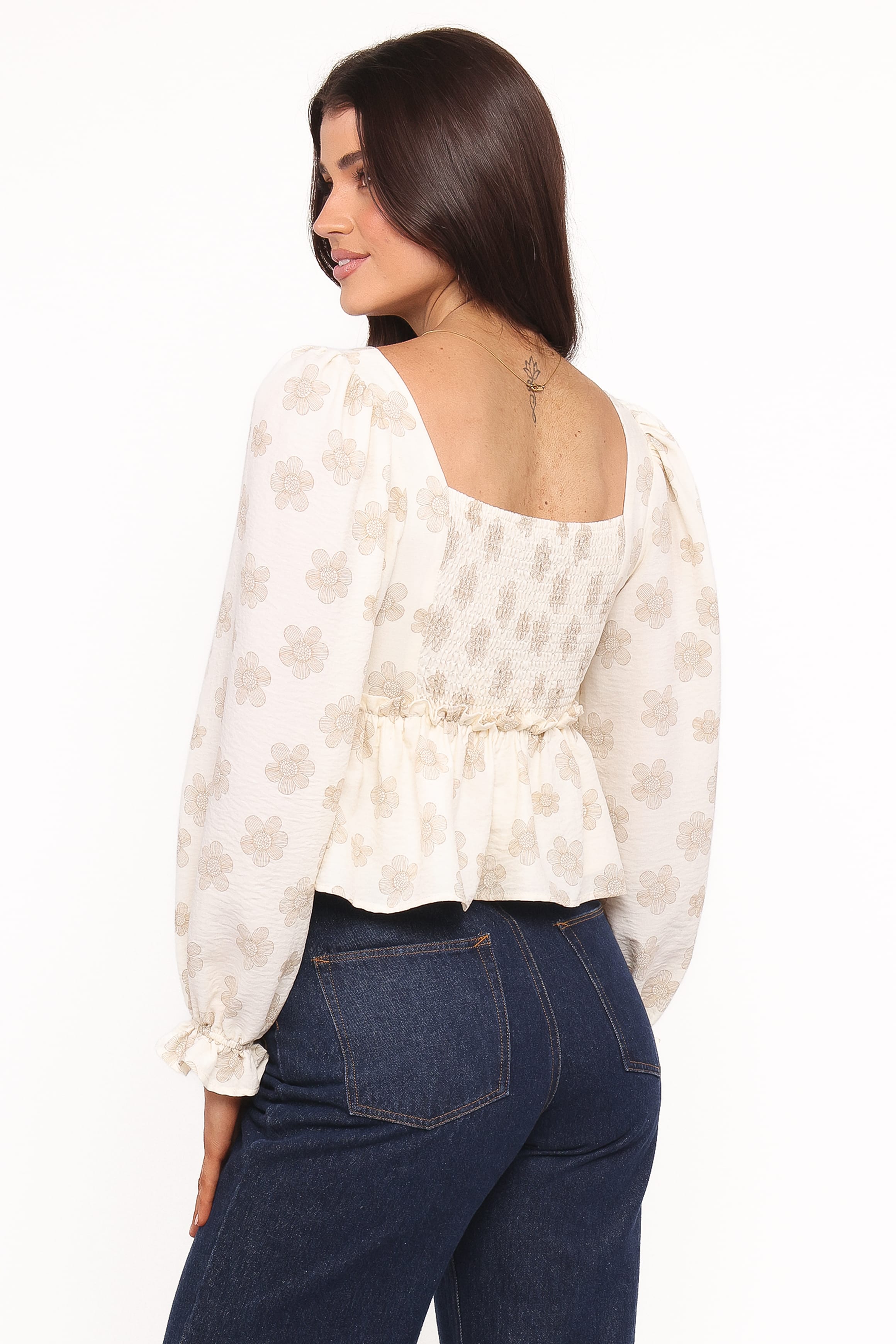 TOPS Cielo Top - Sand Beige Floral