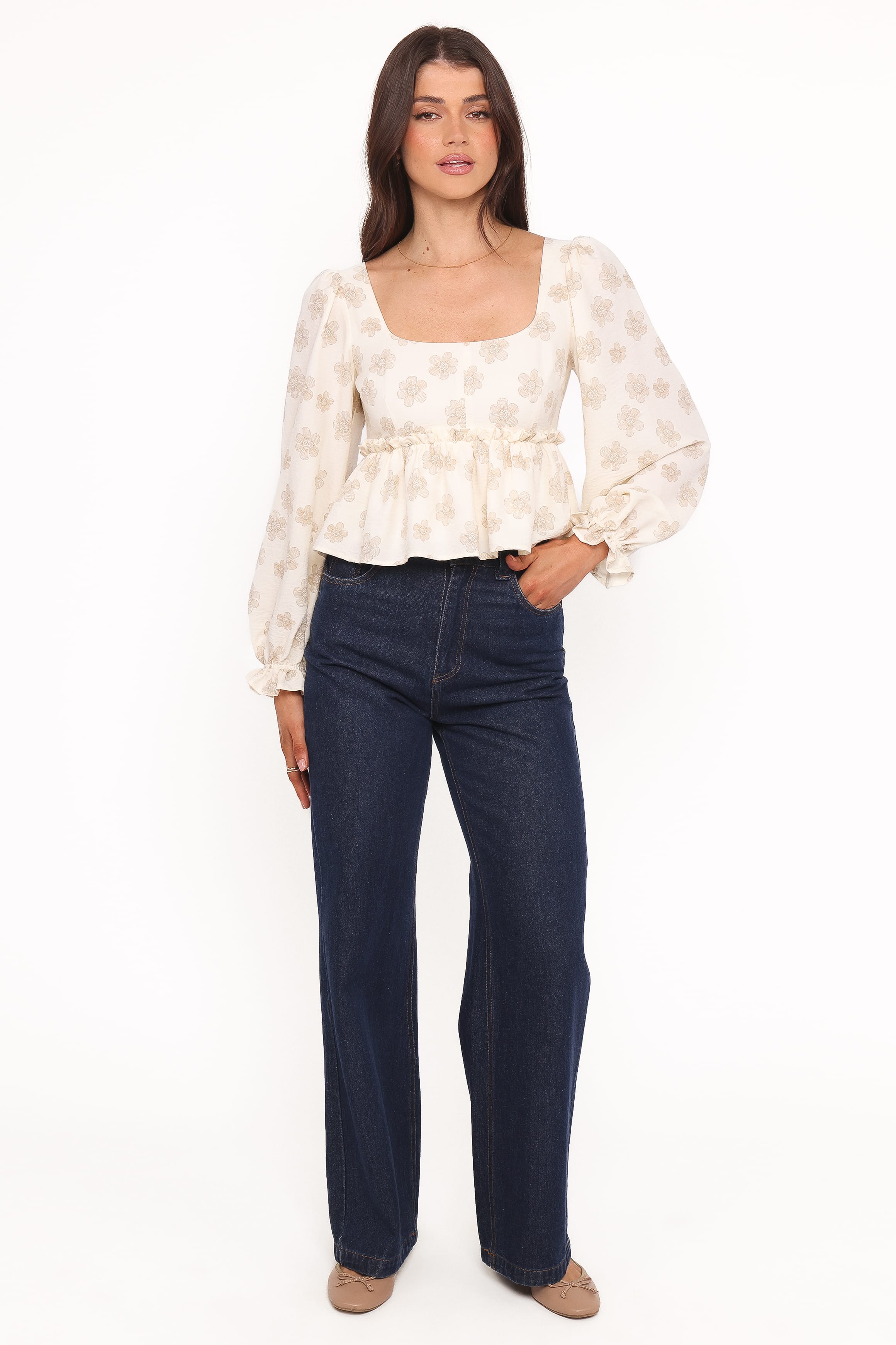 TOPS Cielo Top - Sand Beige Floral
