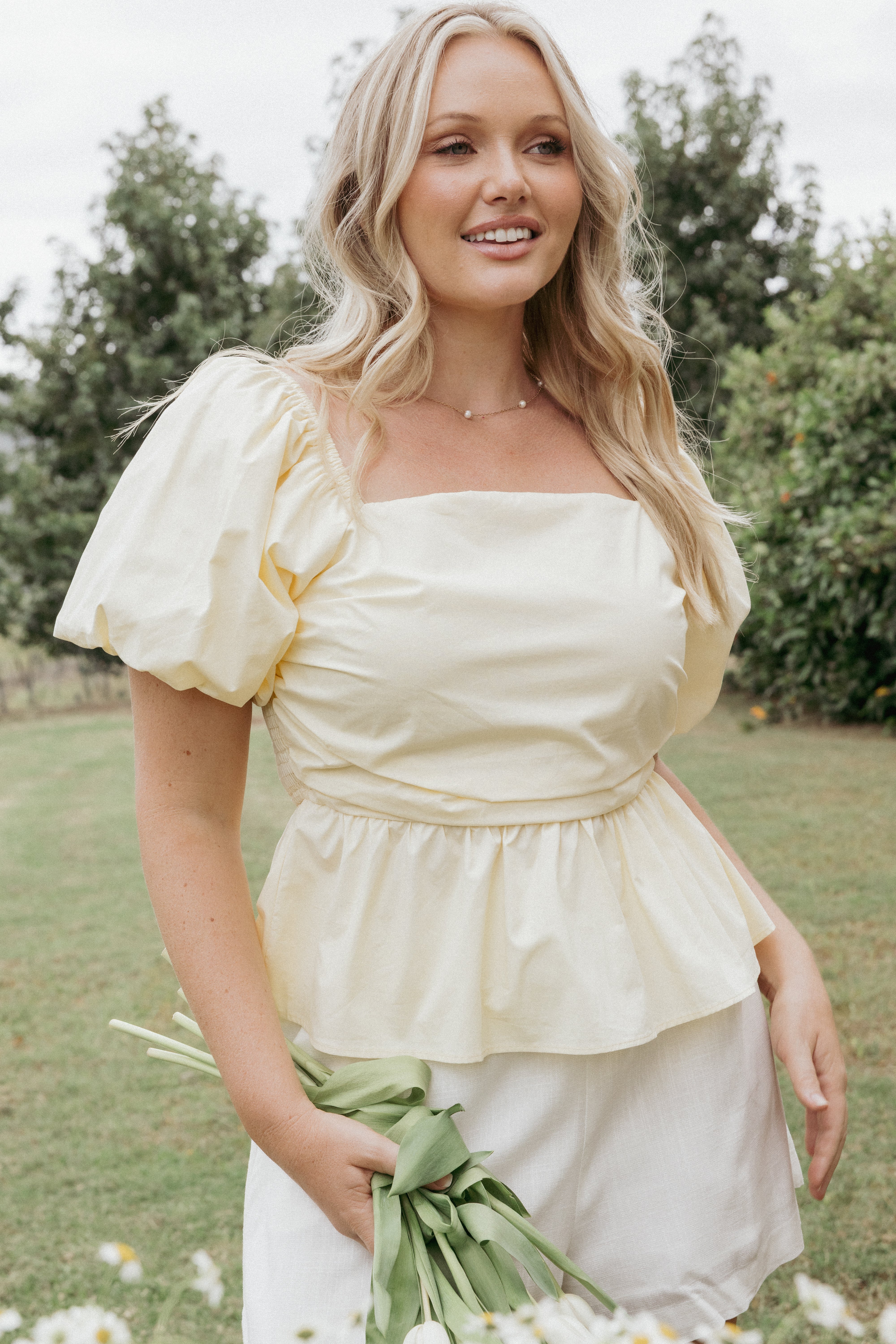 TOPS Clo Puff Sleeve Top - Butter Yellow