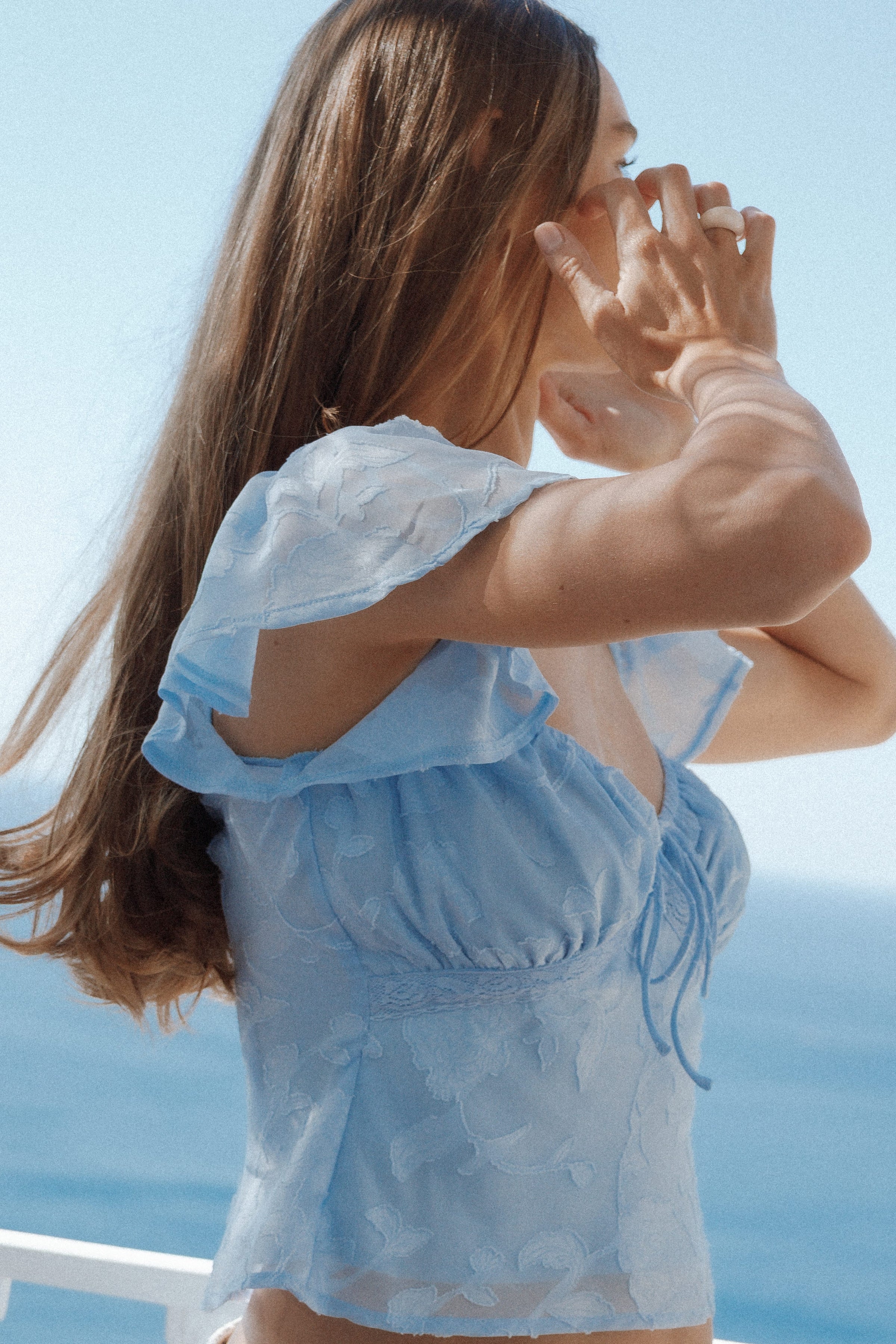 TOPS Clodagh Textured Flutter Top - Powder Blue