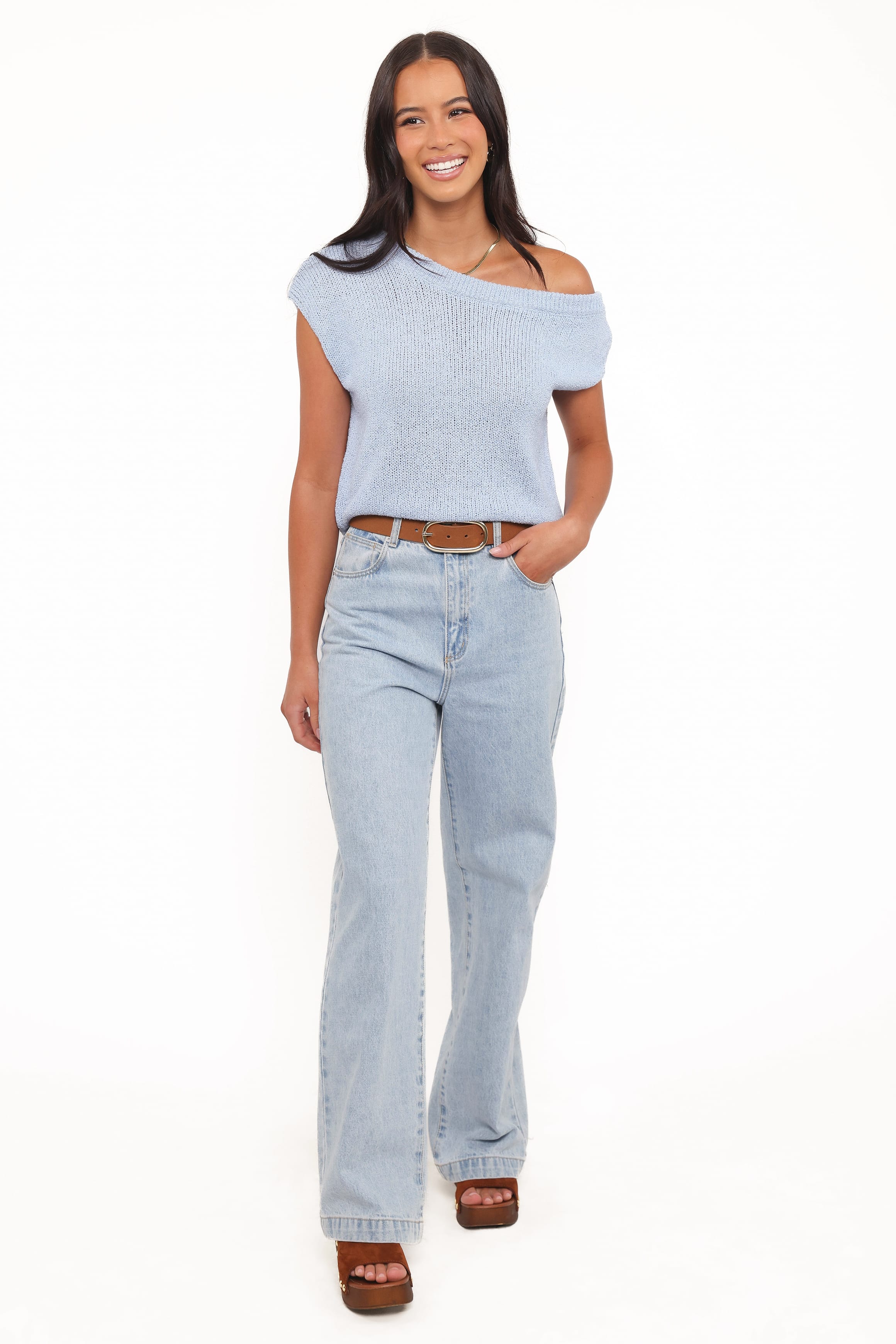 TOPS Coco Knit Top - Pale Blue