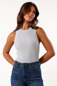 TOPS @Colson Ribbed Knit Top - Light Blue