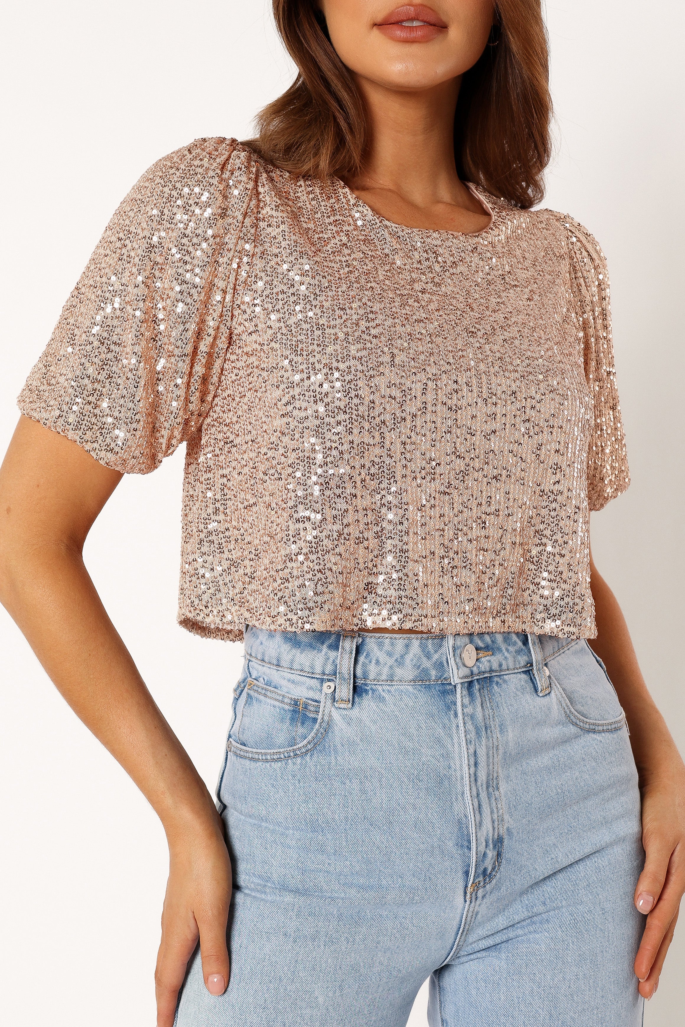 TOPS @Connie Sequin Top - Rose Gold