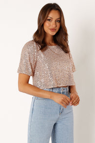 TOPS @Connie Sequin Top - Rose Gold