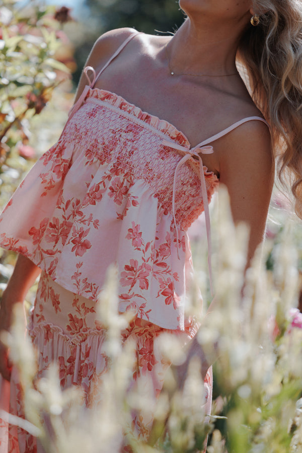 TOPS Cosima Baby Doll Top - Rose Pink Floral