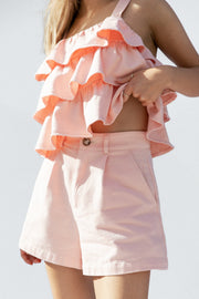 TOPS Dalaney Contrast Stitch Denim Top - Pink