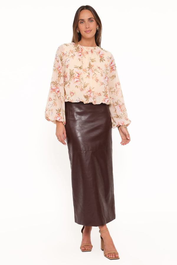 TOPS Dallas Long Sleeve Top - Cream Floral