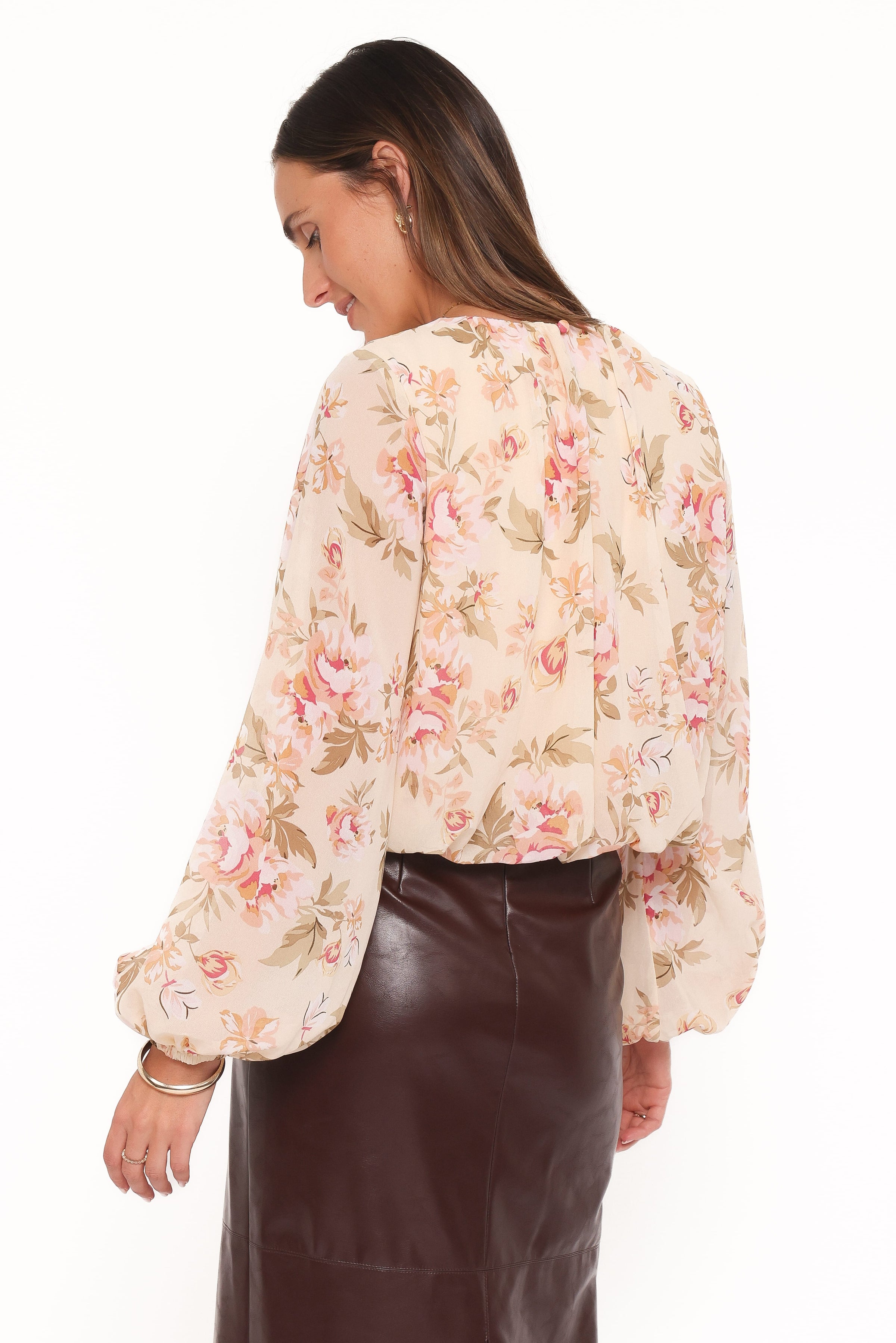 TOPS Dallas Long Sleeve Top - Cream Floral