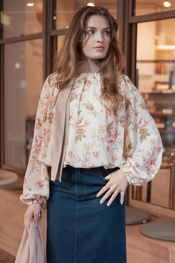 TOPS Dallas Long Sleeve Top - Cream Floral