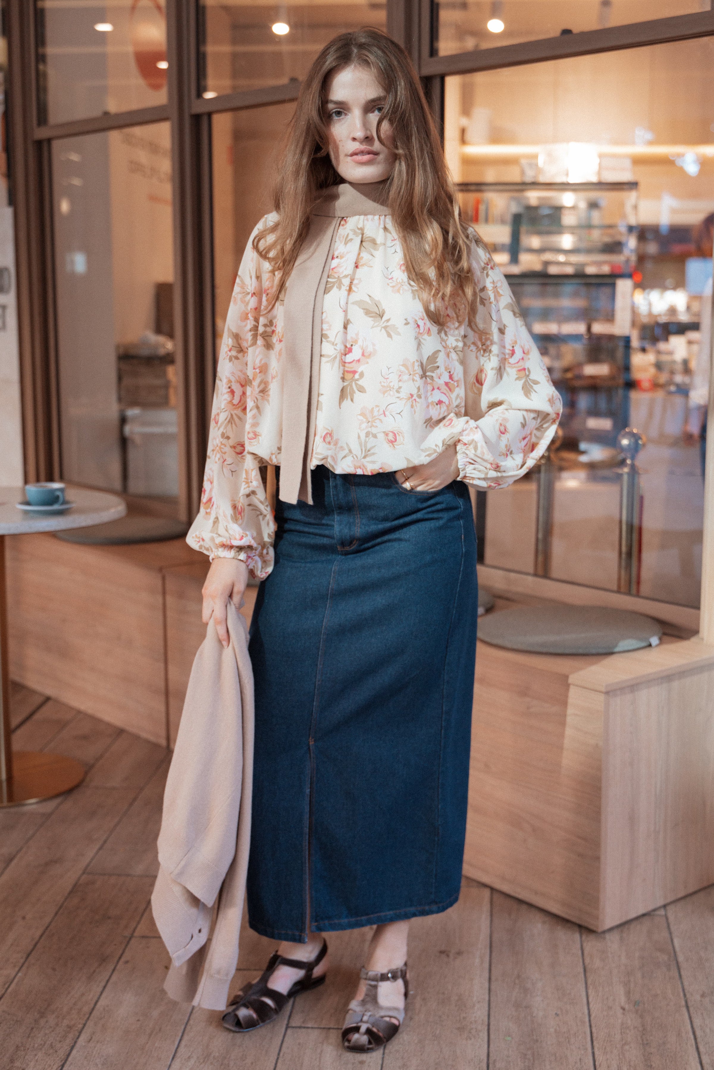 TOPS Dallas Long Sleeve Top - Cream Floral