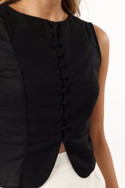 TOPS @Daniella Linen Vest - Black