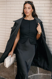 TOPS @Daniella Linen Vest - Black (Hold for Cool Beginnings)
