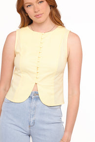 TOPS Daniella Linen Vest - Butter Yellow