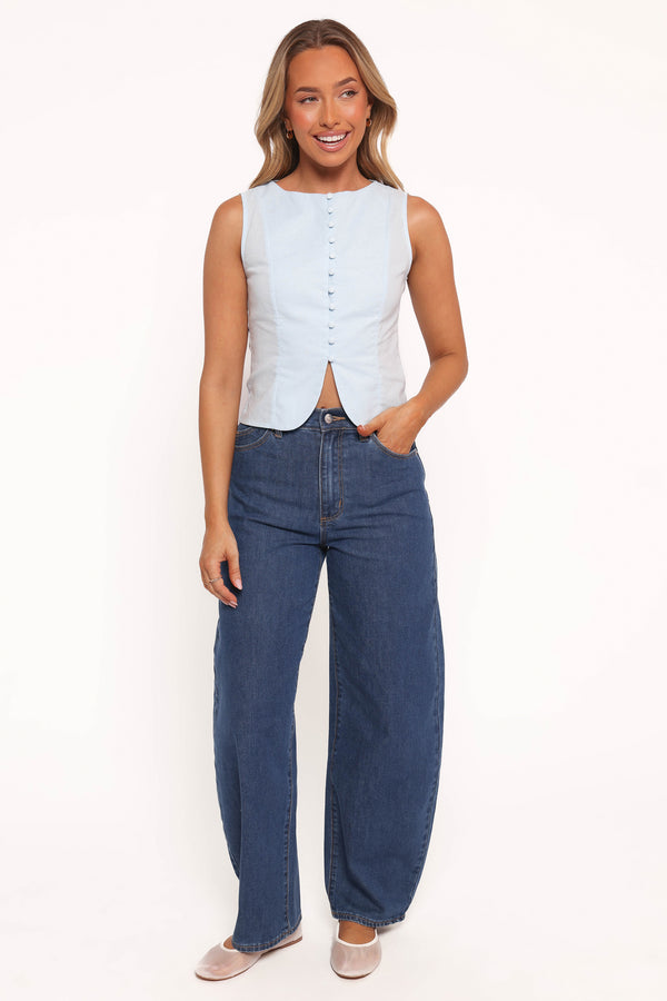 TOPS Daniella Linen Vest - Light Blue