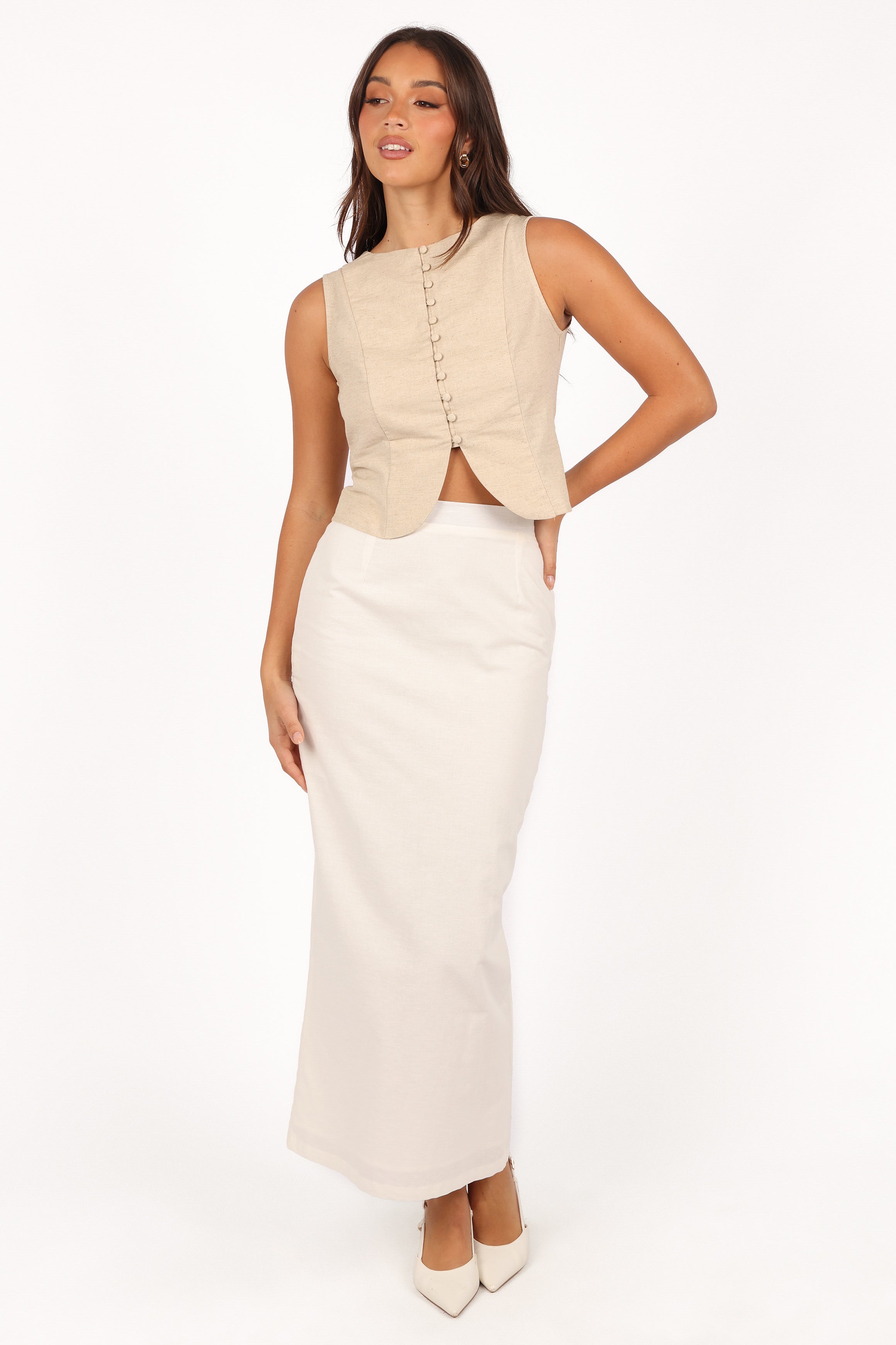 TOPS Daniella Linen Vest - Oatmeal