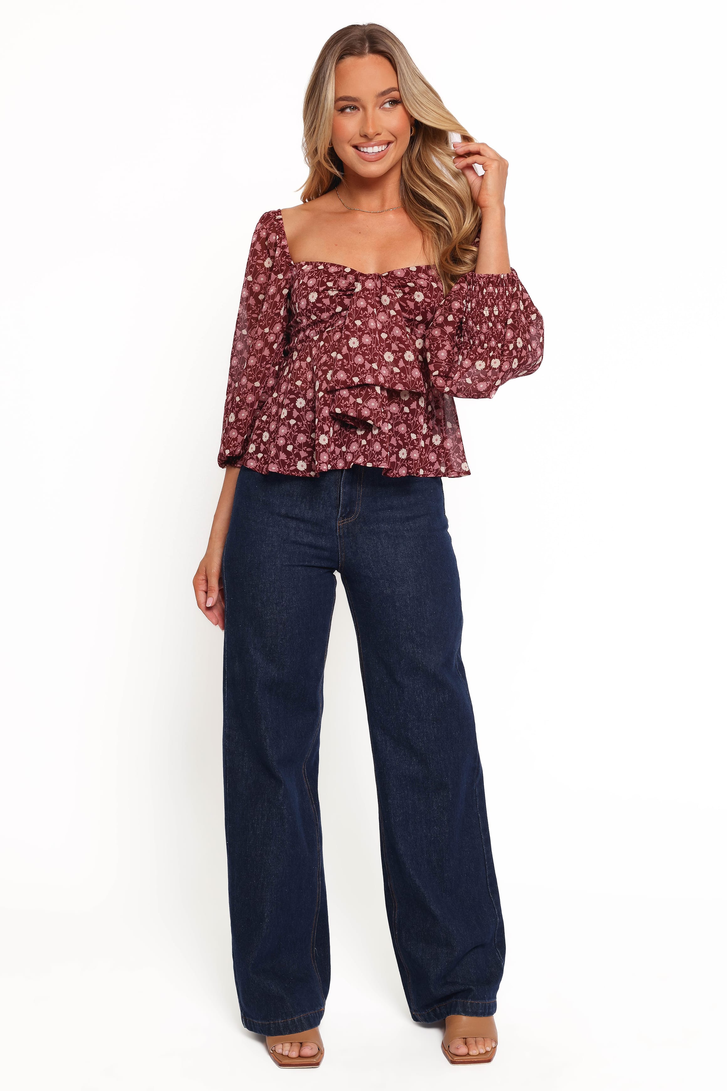 TOPS Darrie Long Sleeve Top - Burgundy Multi