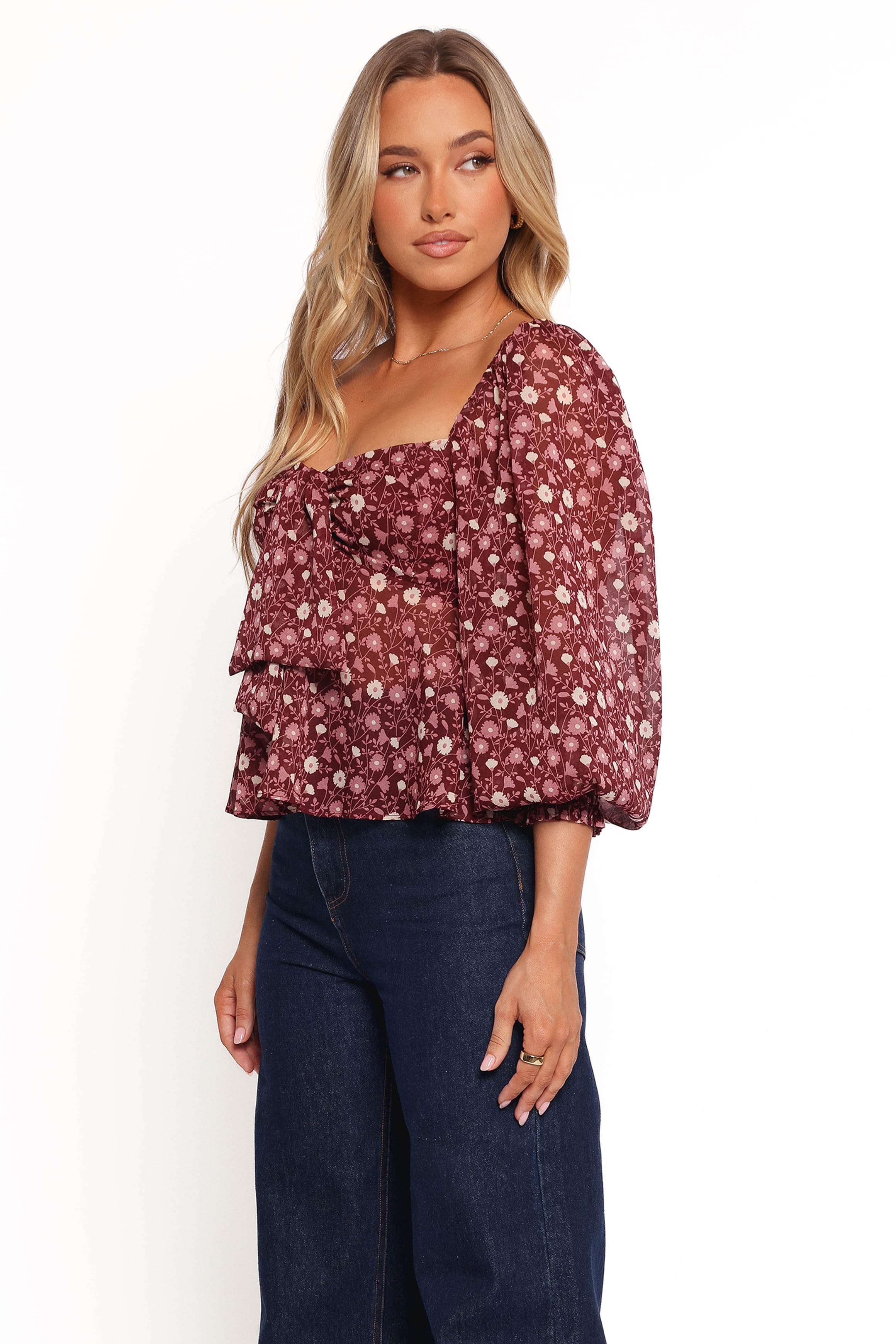 TOPS Darrie Long Sleeve Top - Burgundy Multi