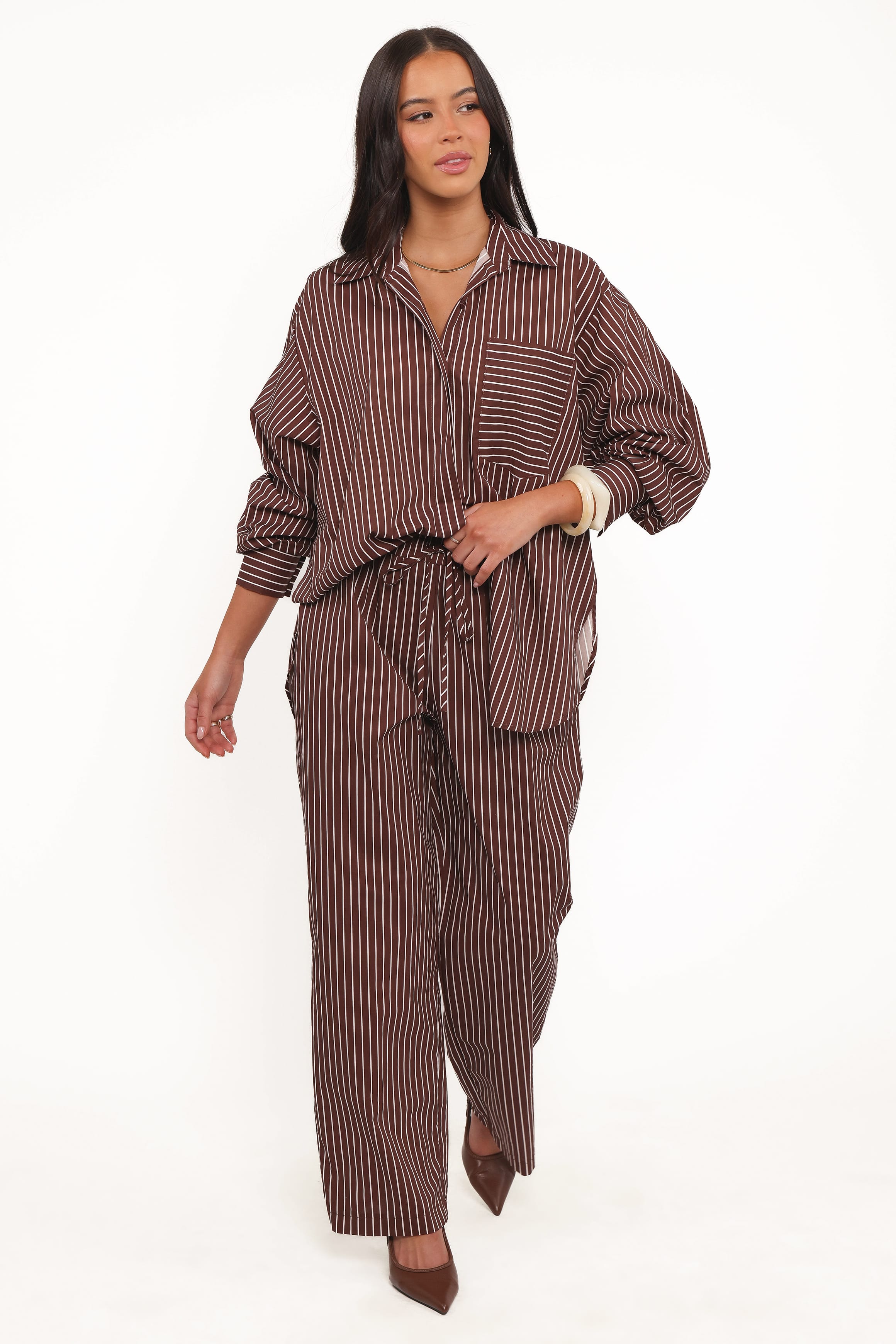 TOPS Darya Shirt - Chocolate Stripe