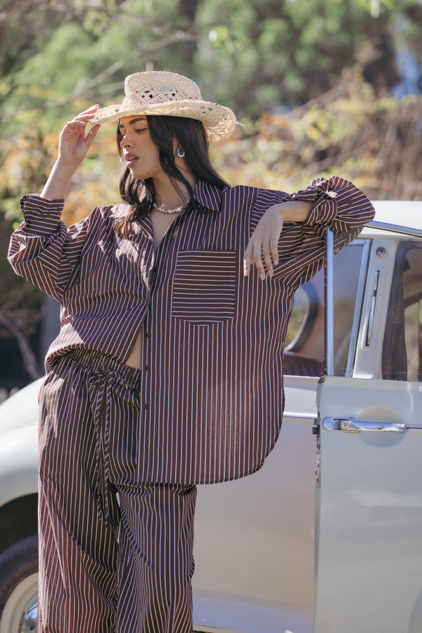 TOPS Darya Shirt - Chocolate Stripe