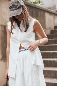 TOPS Deirdre Scallop Button Up Shirt - White