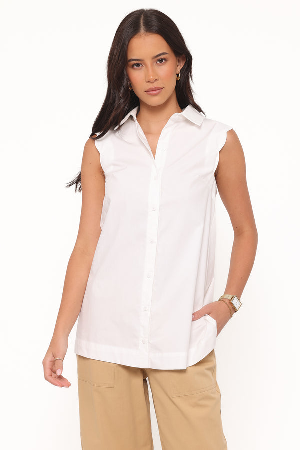 TOPS Deirdre Scallop Button Up Shirt - White