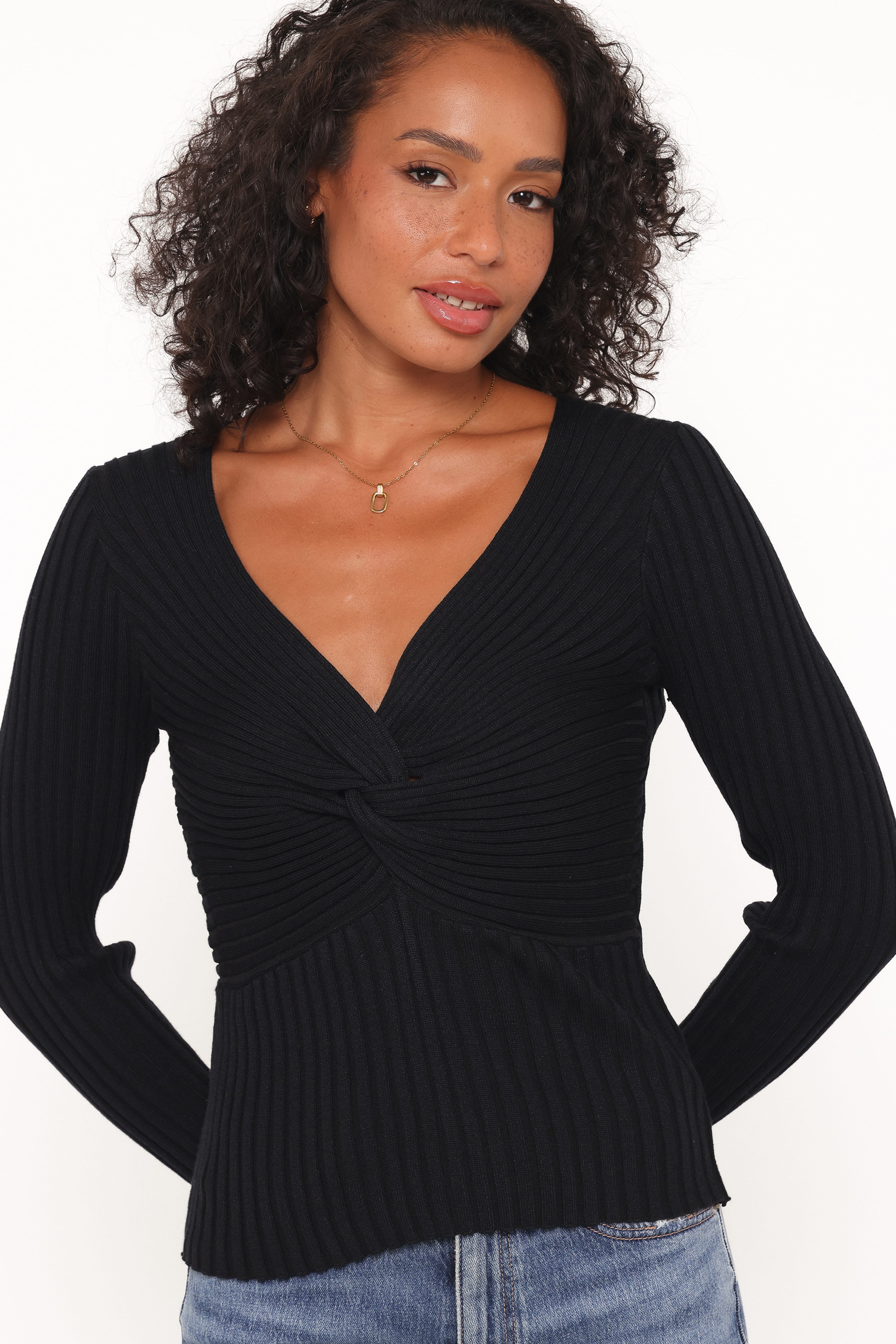 TOPS Demi Twist Detail Knit Top - Black