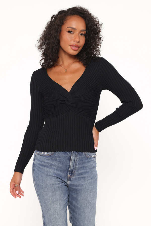 TOPS Demi Twist Detail Knit Top - Black