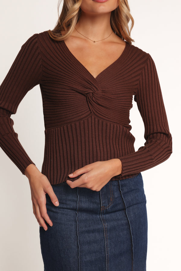 TOPS Demi Twist Detail Knit Top - Brown