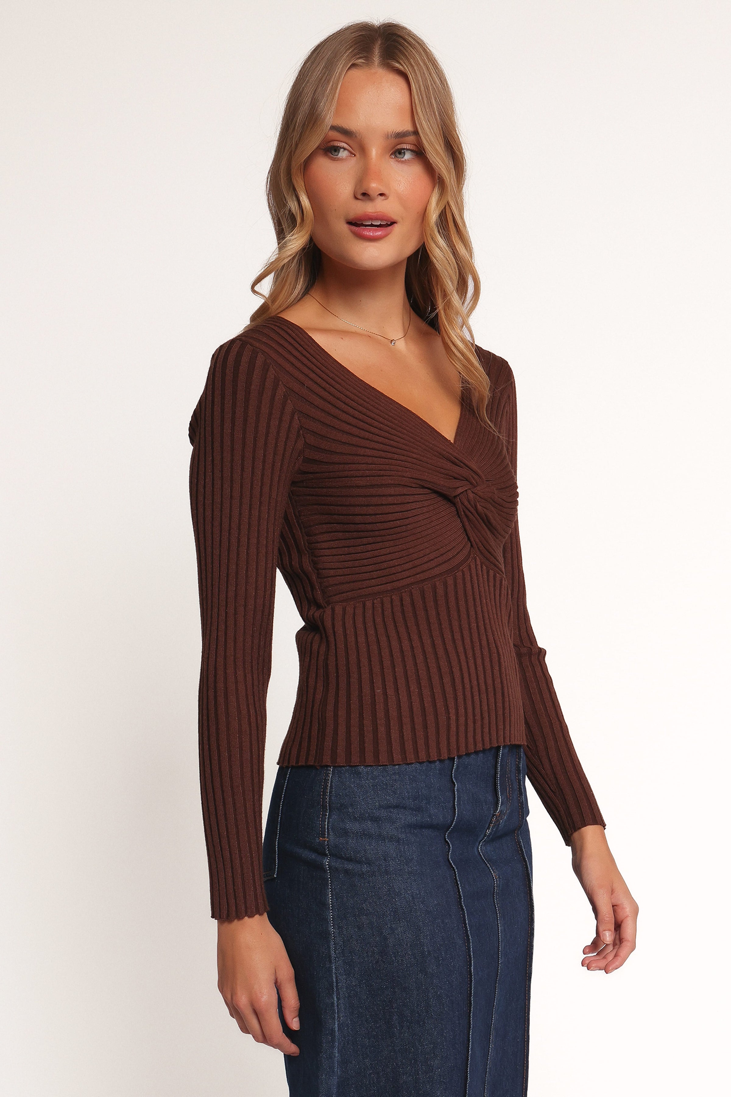 TOPS Demi Twist Detail Knit Top - Brown