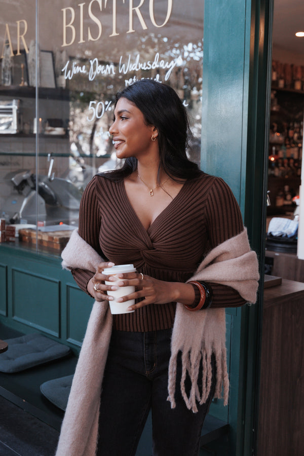 TOPS Demi Twist Detail Knit Top - Brown