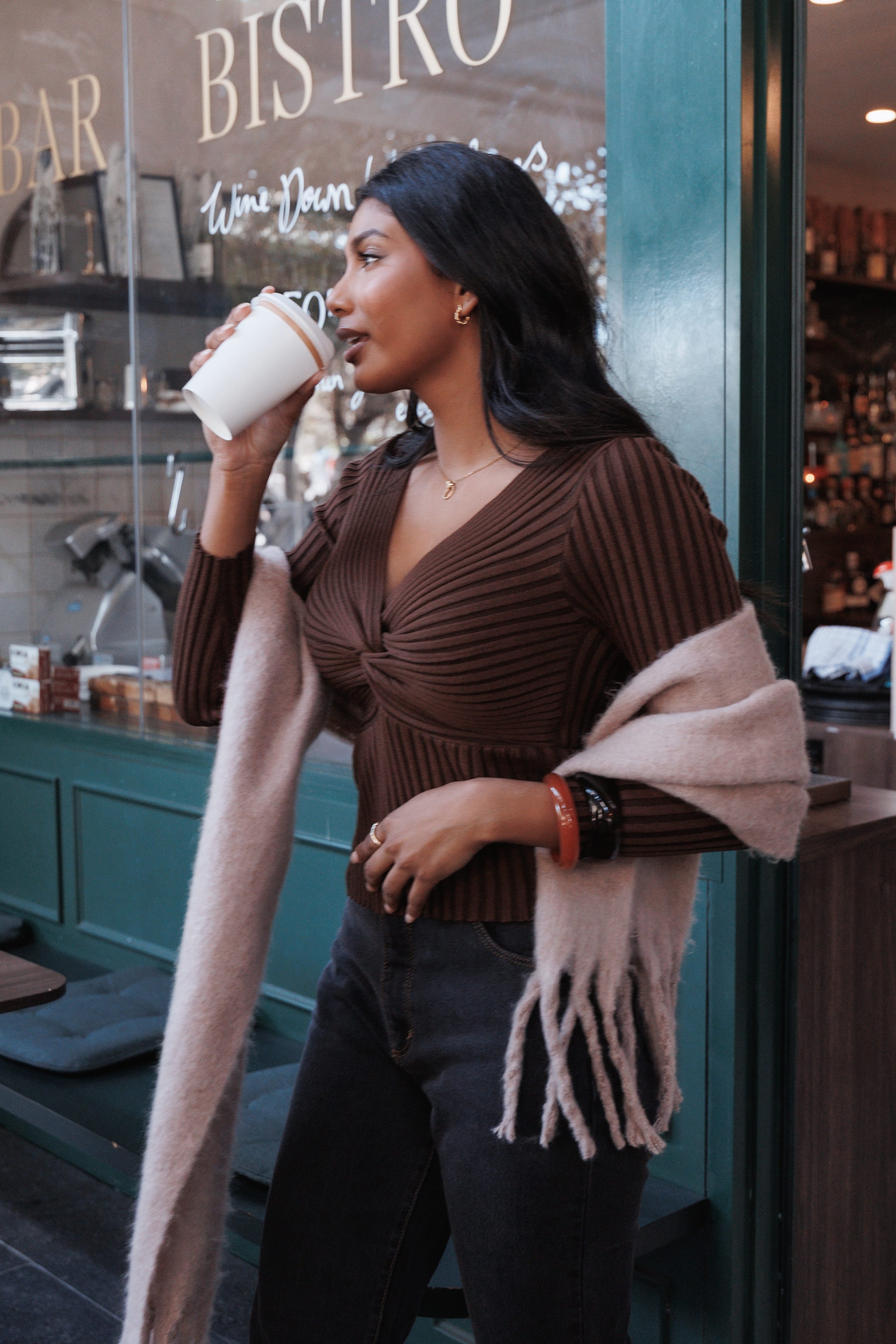 TOPS Demi Twist Detail Knit Top - Brown