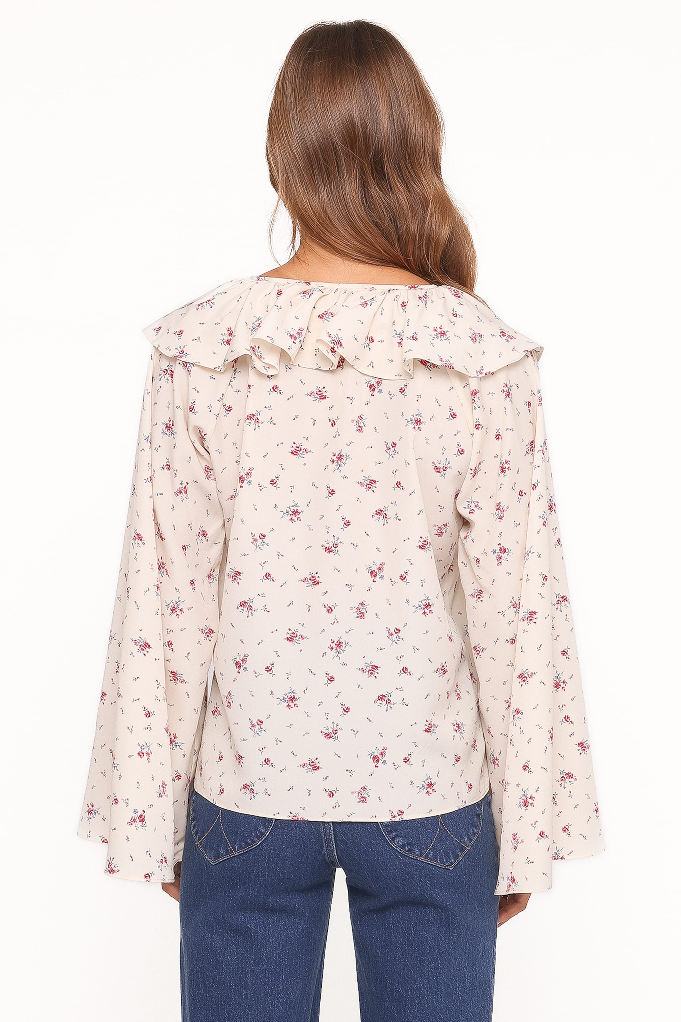 TOPS Denise Ruffle Neck Blouse - Ivory Floral