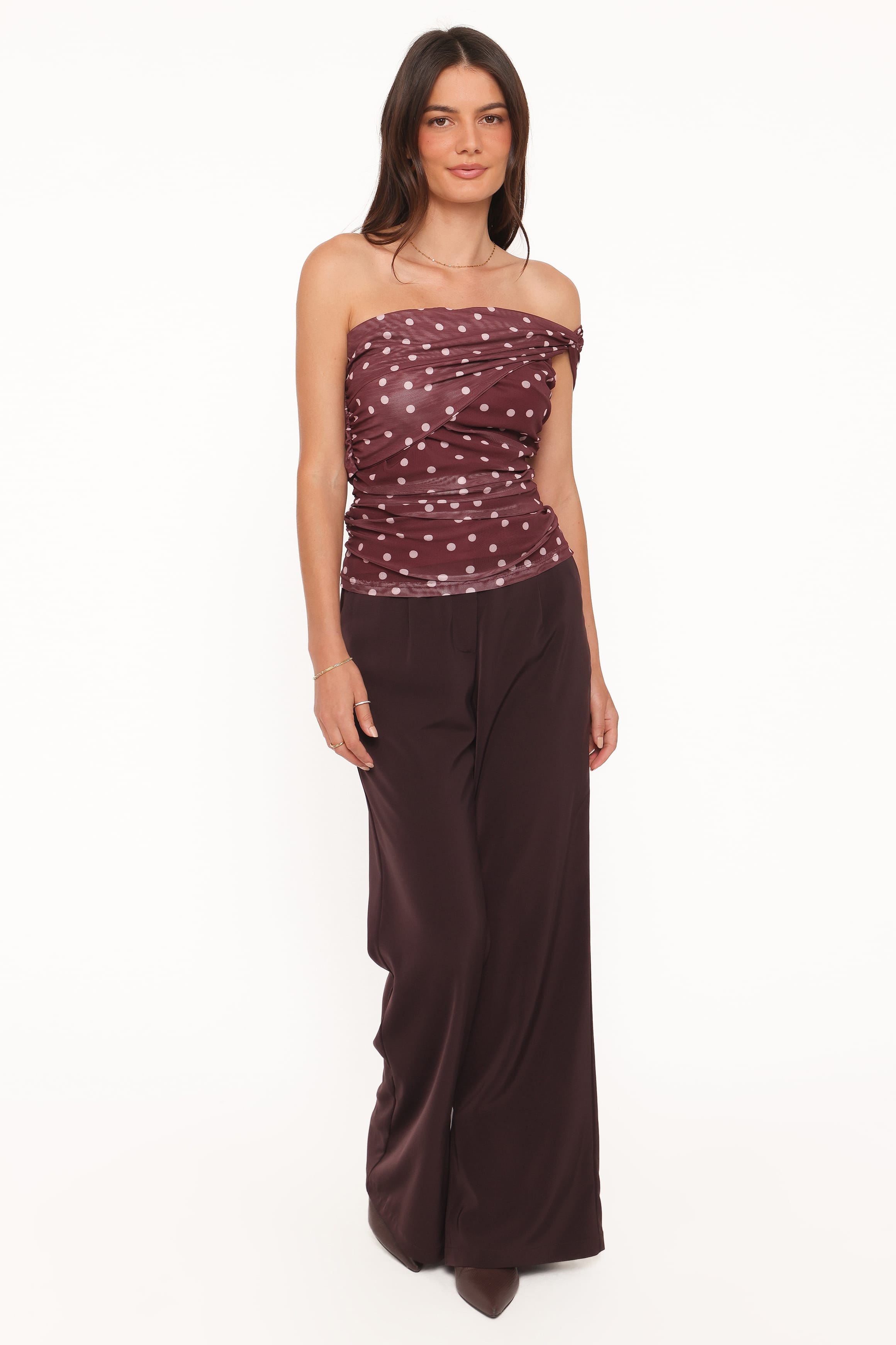 TOPS Dorado Mesh Top - Burgundy Dot