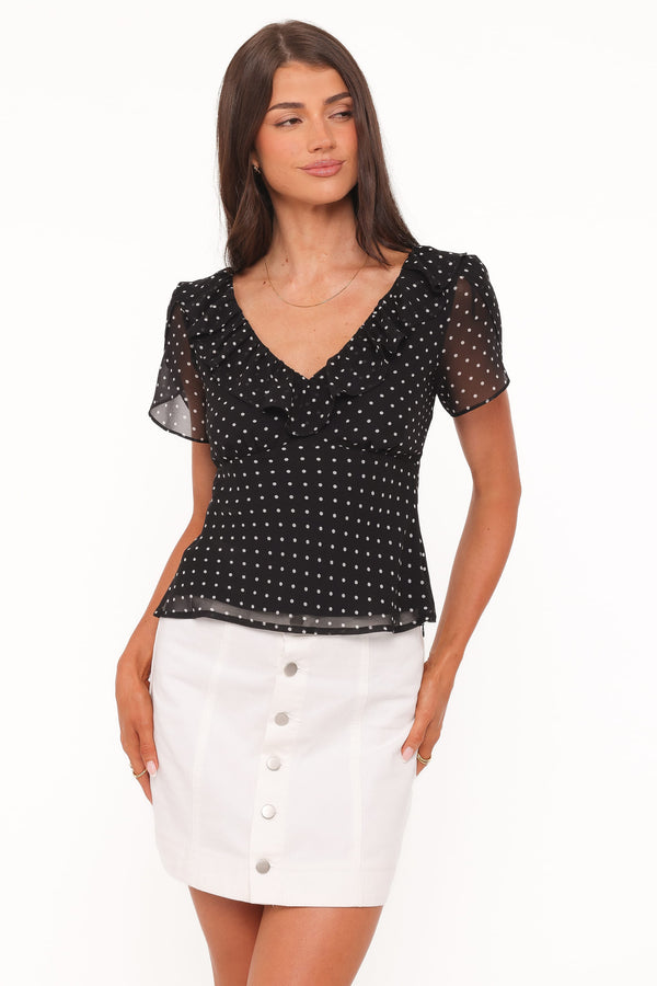 TOPS Dorado Top - Black/White Polkadot