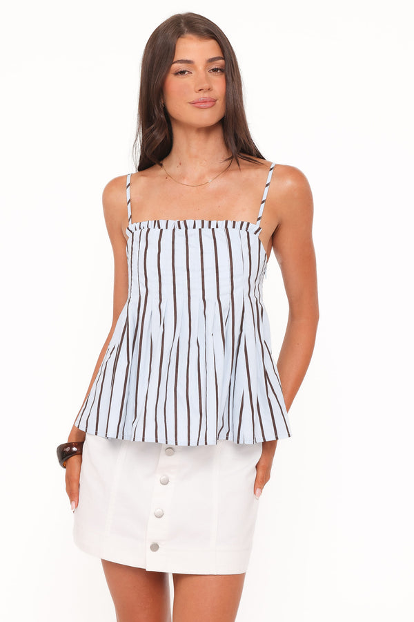 TOPS Dulce Top - Blue/Brown Stripe