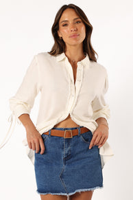 TOPS @Dylan Long Sleeve Button Up Top - White