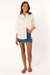 TOPS @Dylan Long Sleeve Button Up Top - White