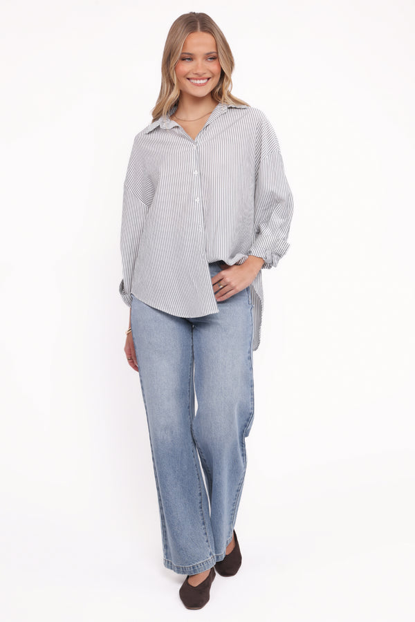 TOPS Edna Shirt - Charcoal Stripe
