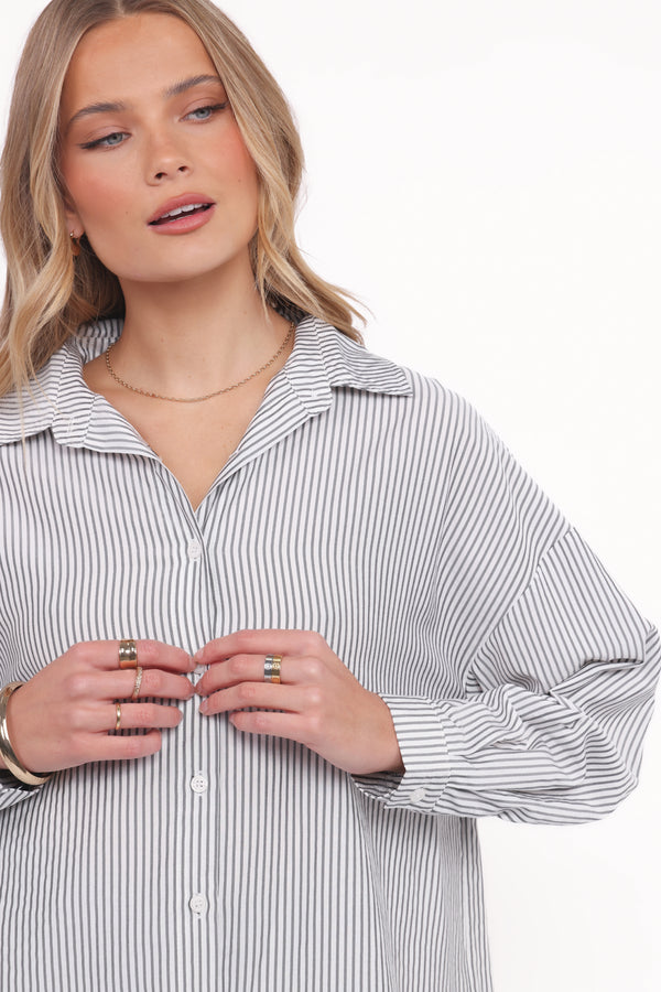 TOPS Edna Shirt - Charcoal Stripe