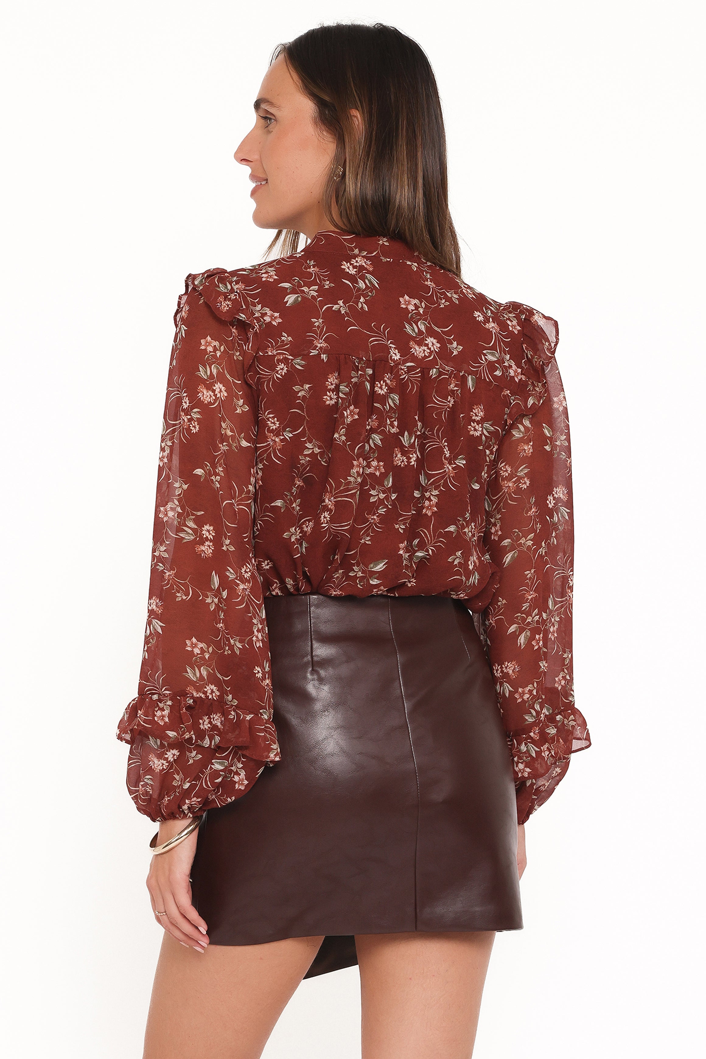 TOPS Elanira Ruffle Top - Rust Floral