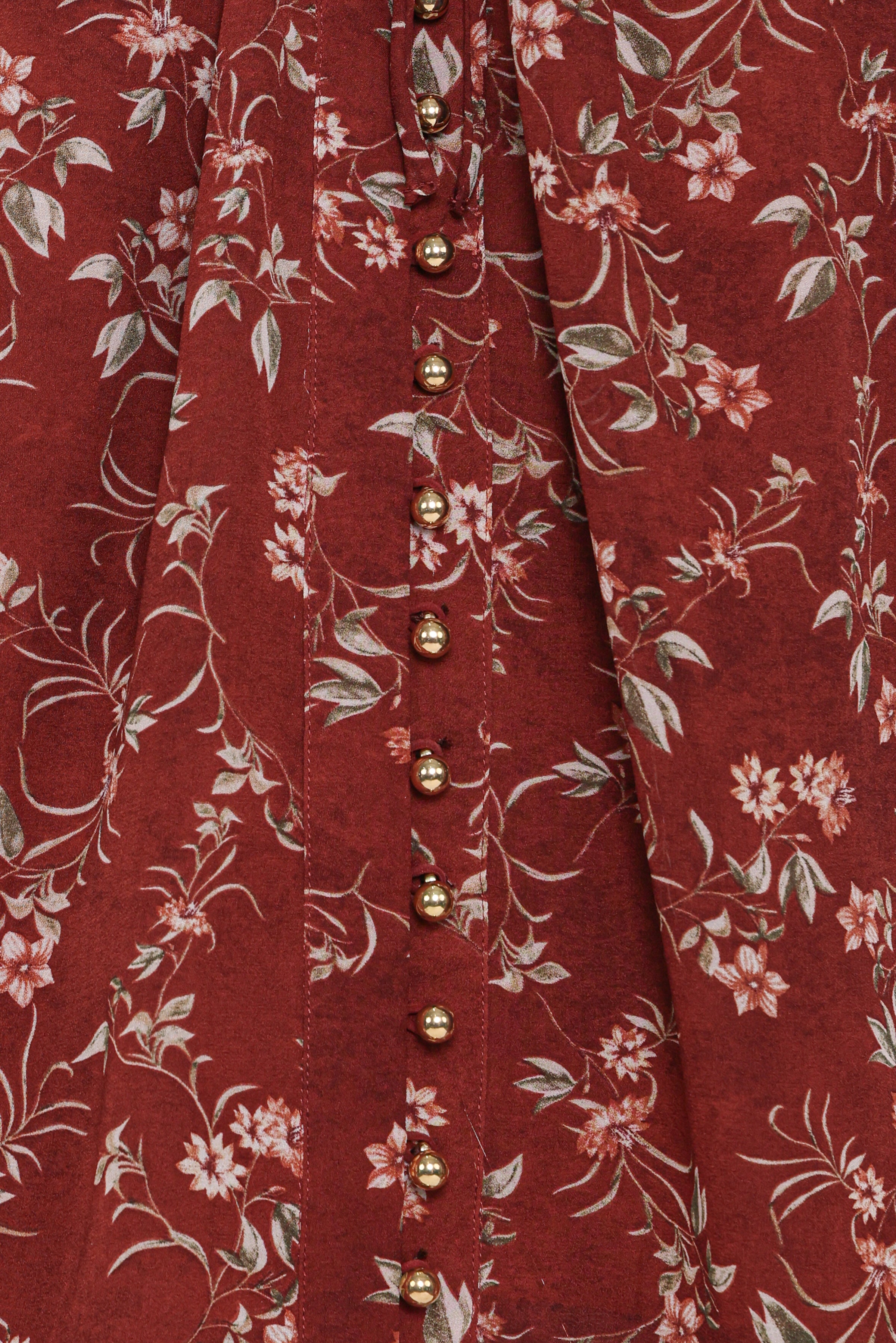TOPS Elanira Ruffle Top - Rust Floral