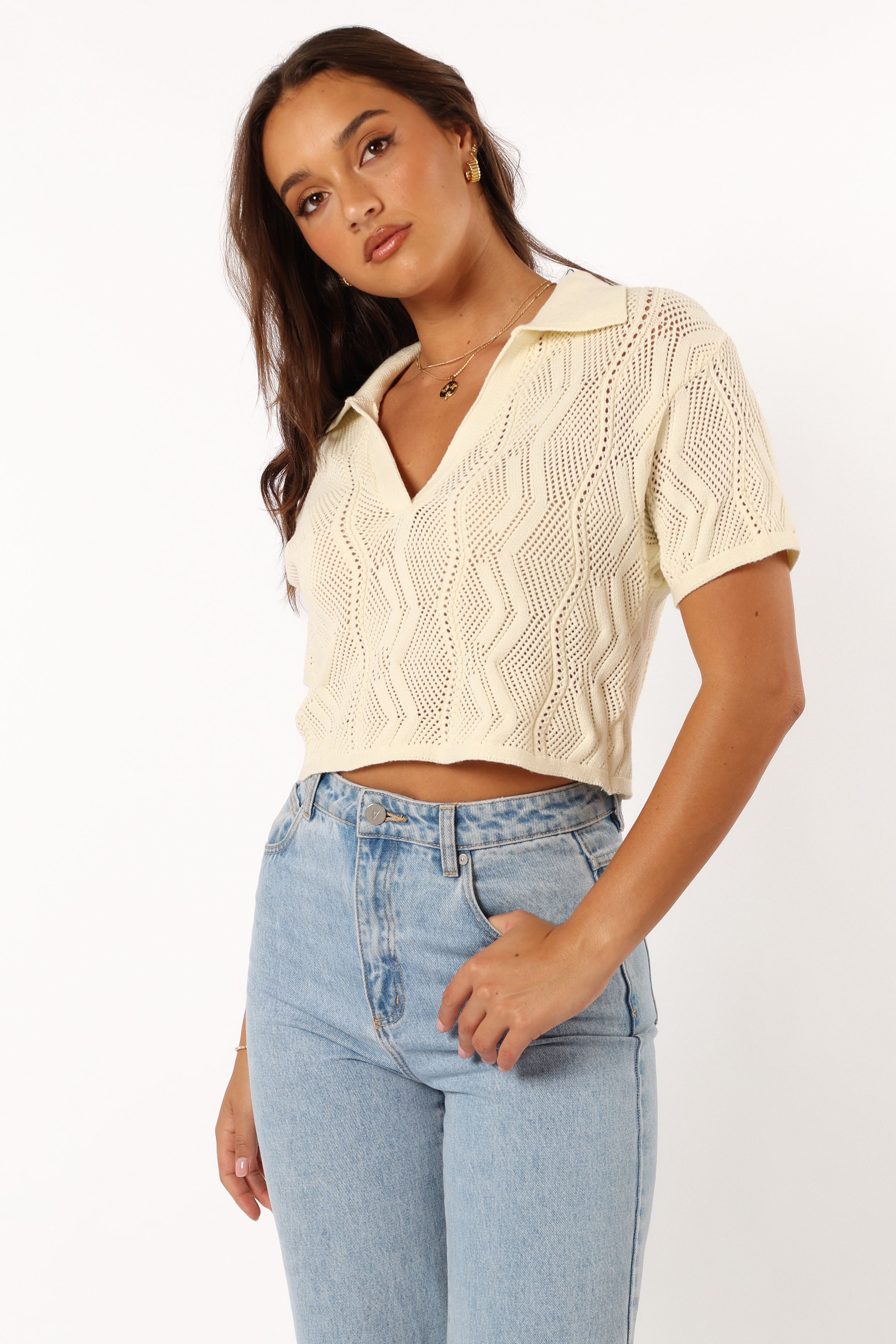 TOPS @Ele Knit Top - Cream