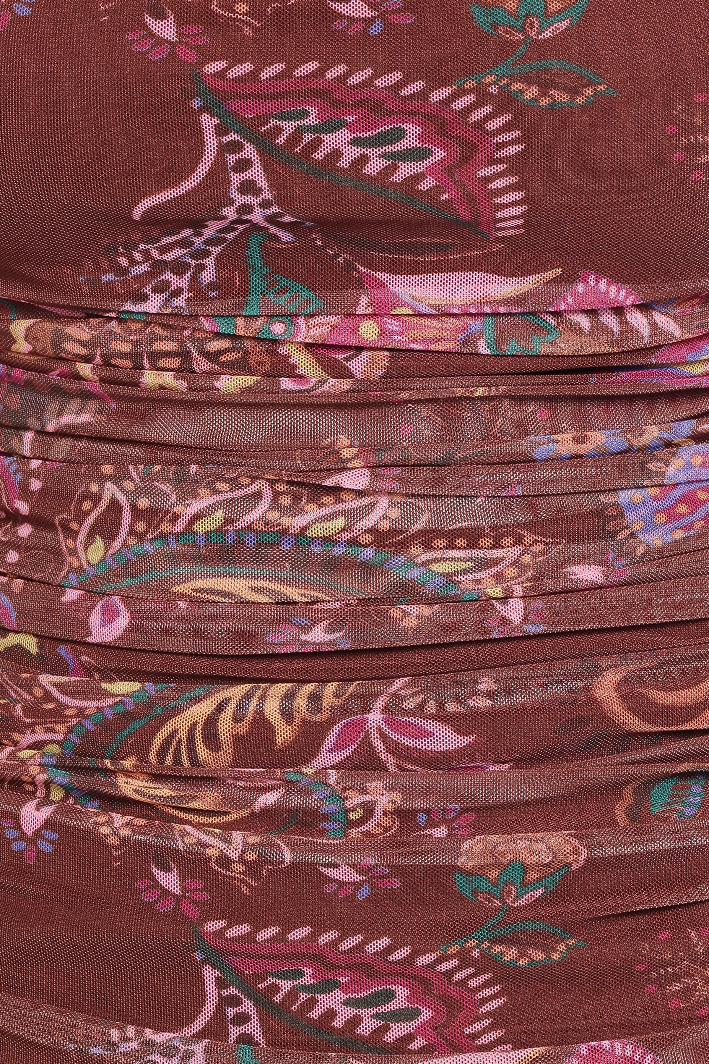 TOPS Elfrida Off Shoulder Mesh Top - Brown Floral