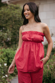 TOPS Ember Strapless Tunic Top - Red