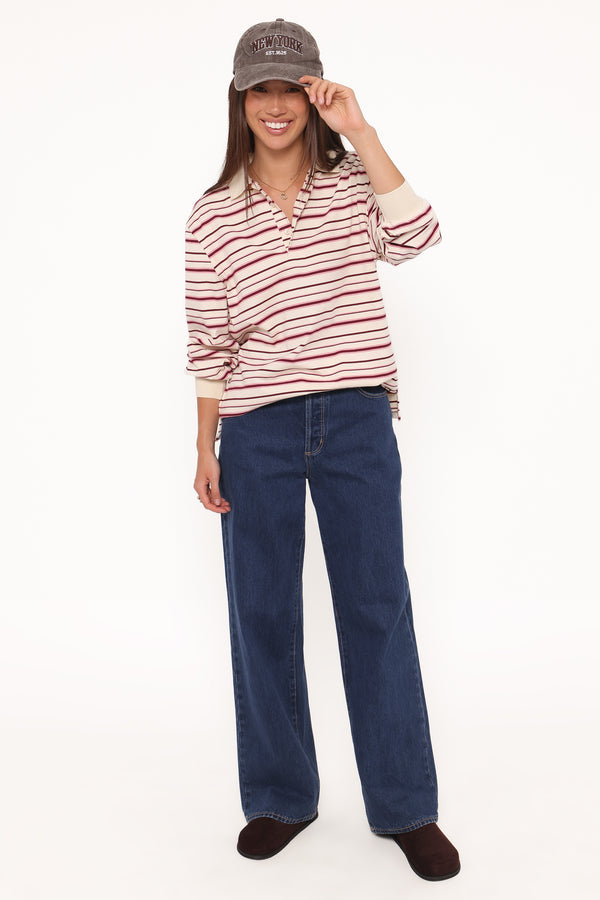 TOPS Emily Long Sleeve Rugby Top - Pink Stripe