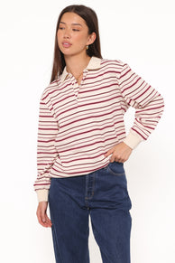 TOPS Emily Long Sleeve Rugby Top - Pink Stripe