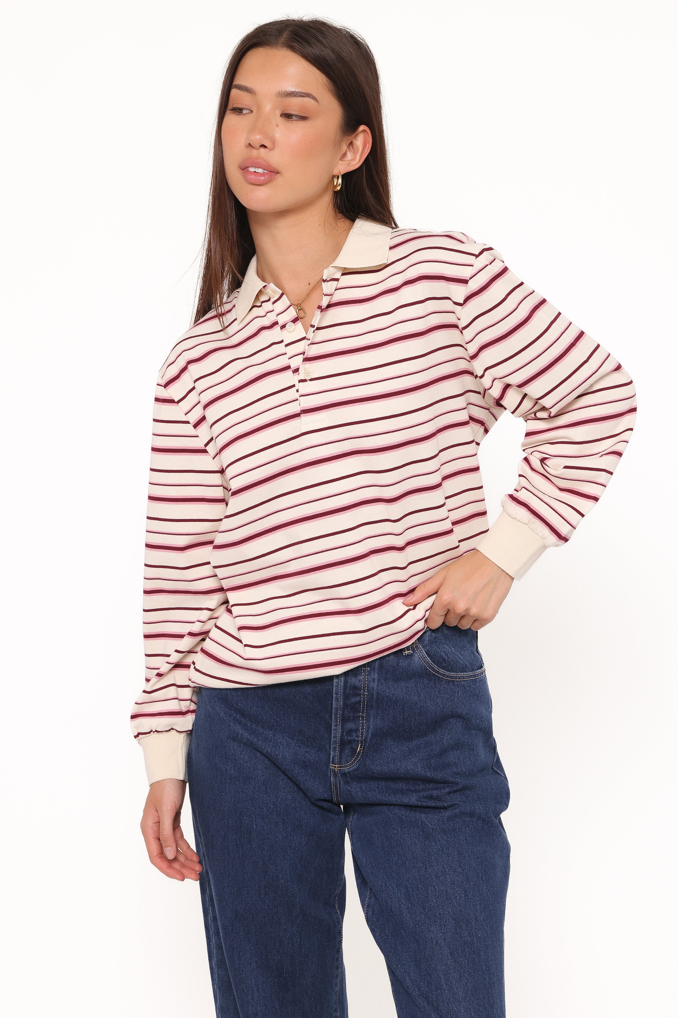 TOPS Emily Long Sleeve Rugby Top - Pink Stripe